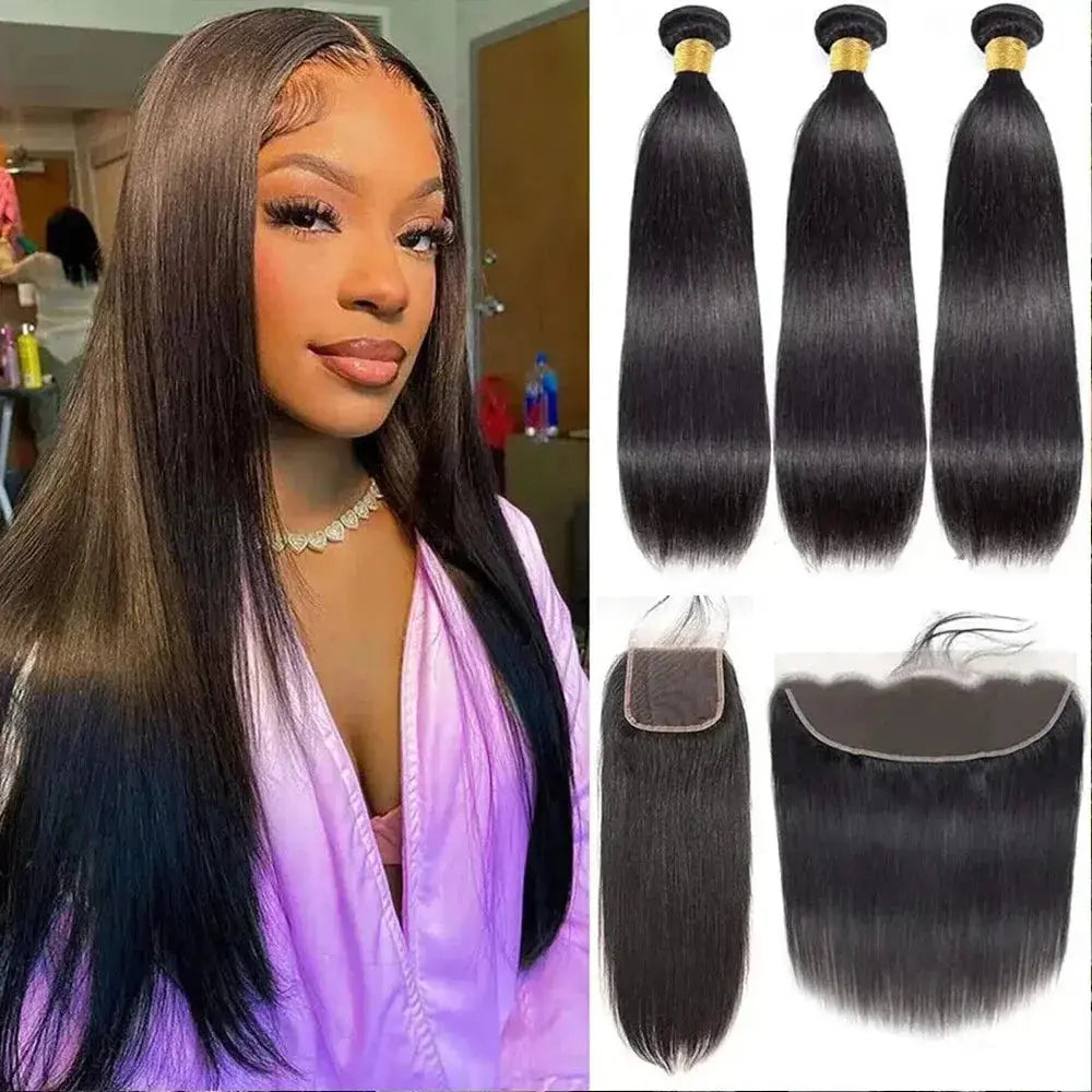 3 Bundles + 1 Free HD Closure Deal 100% Virgin Human Hair Bundles Her Majesty Bundles