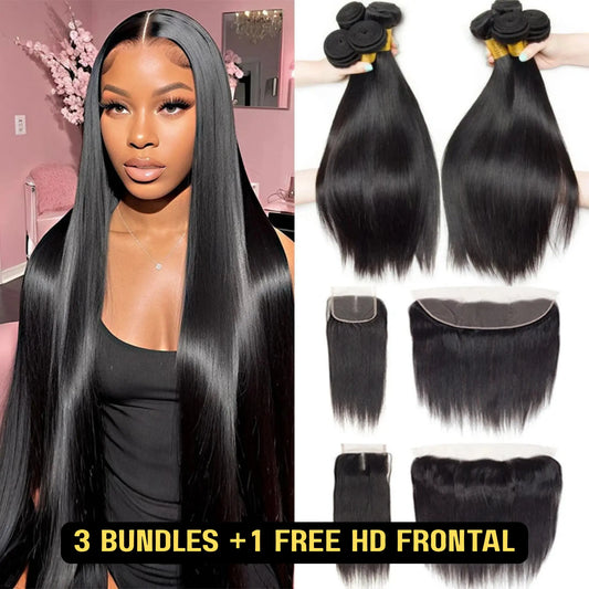 3 Bundles +1 Free HD Frontal Deal 100% Virgin Human Hair Bundles