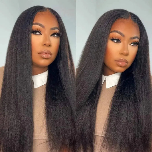 32 34 Inch Pre Pluck Natural Black Lace Front Human Hair Wigs 360 Full Lace Wholesale Glueless Kinky Straight Wig Her Majesty Bundles